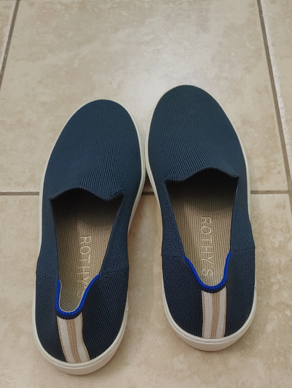 Rothy's The Original Slip-On Sneakers Navy Blue Knit Casual Shoes Women's Size 8
